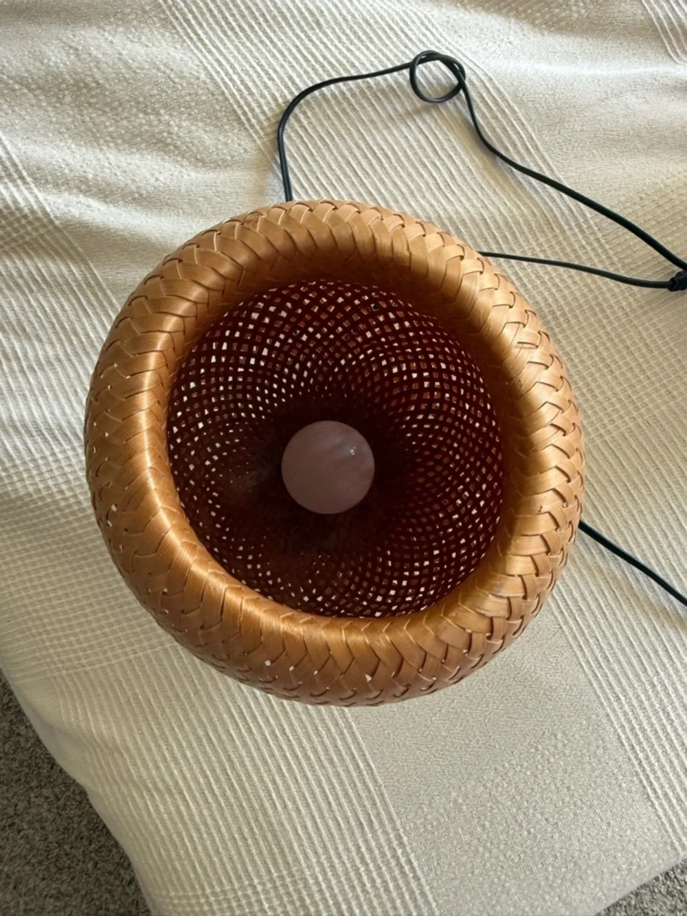 Vintage IKEA BÖJA Table Lamp Hand Woven Bamboo Bohemian Bedside